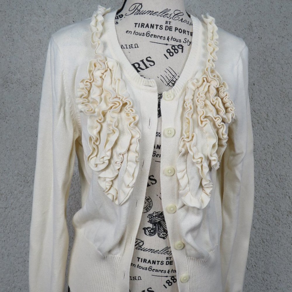 Van Heusen*Women's Long Sleeve Button Down Ruffled Design Cardigan Sweater~Small